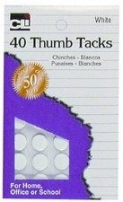 Charles Leonard Thumb Tacks, On Safety Cards, Painted White, 40-Pack, White