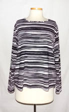 Lands End Swim Tee Guard Rash Long Sleeve UPF 50 Black White Ombre Stripe 1X NEW