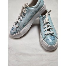 Tenis con plataforma azul océano tortuga marina pintados a mano 8 zapatos bajos náuticos artísticos