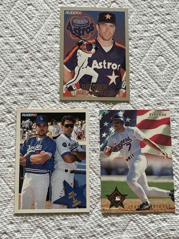 1994 Fleer Mike Piazza, Eric Karros #713 Plus Two Inserts Team Leader & Allstar