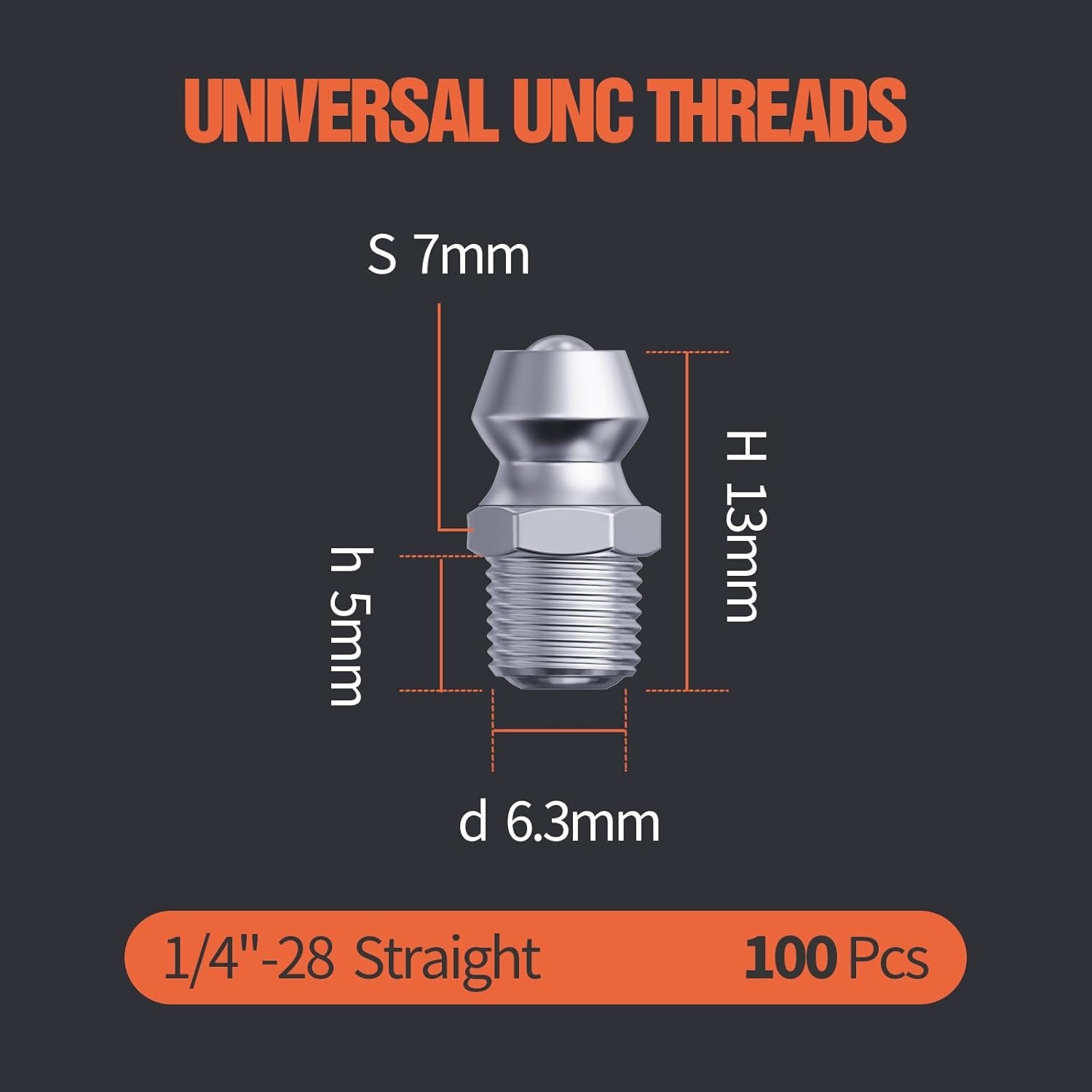 1/4"-28 Zerk Grease Fittings, SAE Grease Nipples with Straight, Grease Fittings