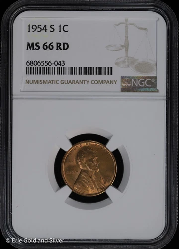 1954 S Lincoln Wheat Cent 1C PCGS MS 66 Red
