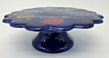 Hand Painted Fruit Motif Ceramic Pedestal Plate / Cake Stand 4 in x 11 in
