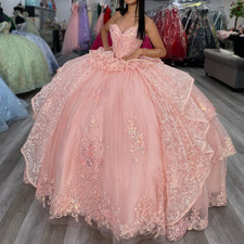 Pink Quinceanera Dresses Lace Puffy Ruffles Birthday Party Sweet 16 Ball Gowns