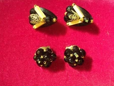  Vintage earrings 2 pr black with gold accents 1940's - 50's-era-clip-ons