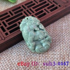 Green Natural Real Jade Chinese Zodiac Pendant Necklace Carved Jewelry Stone