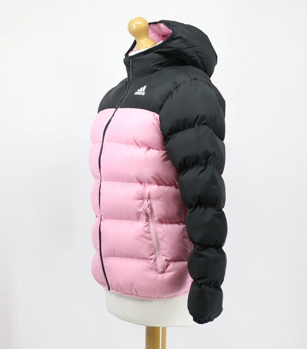 eBay GIRLS COLOUR JACKET PINK ADIDAS BLOCK PUFFER RRP HOODED AD CHILDRENS PADDED £60 |