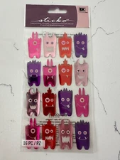 Sticko Autocollant 16 PC Funny Face Multi Color Love Monsters Scrapbooking Craft