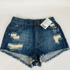 BDG Size 25 Denim Shorts Blue High Rise Cheeky Frayed Distressed New With Tags
