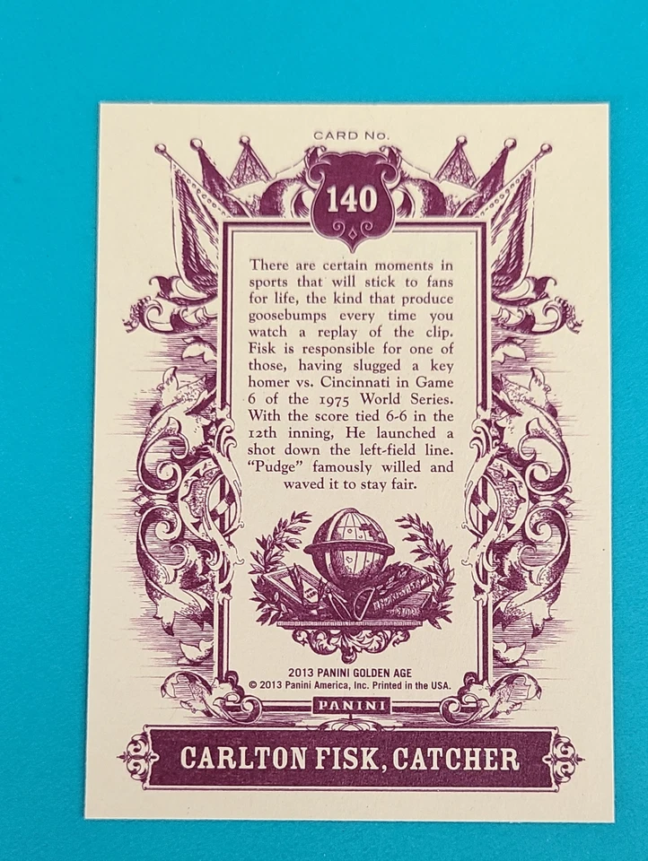 2013 Panini Golden Age #140 Carlton Fisk Boston Red Sox BASEBALL Card F9 - Image 2 of 2