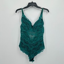 Lingerie Teddy Bra 1X Teal Blue Green Black Floral Lace Snap Padded Sheer