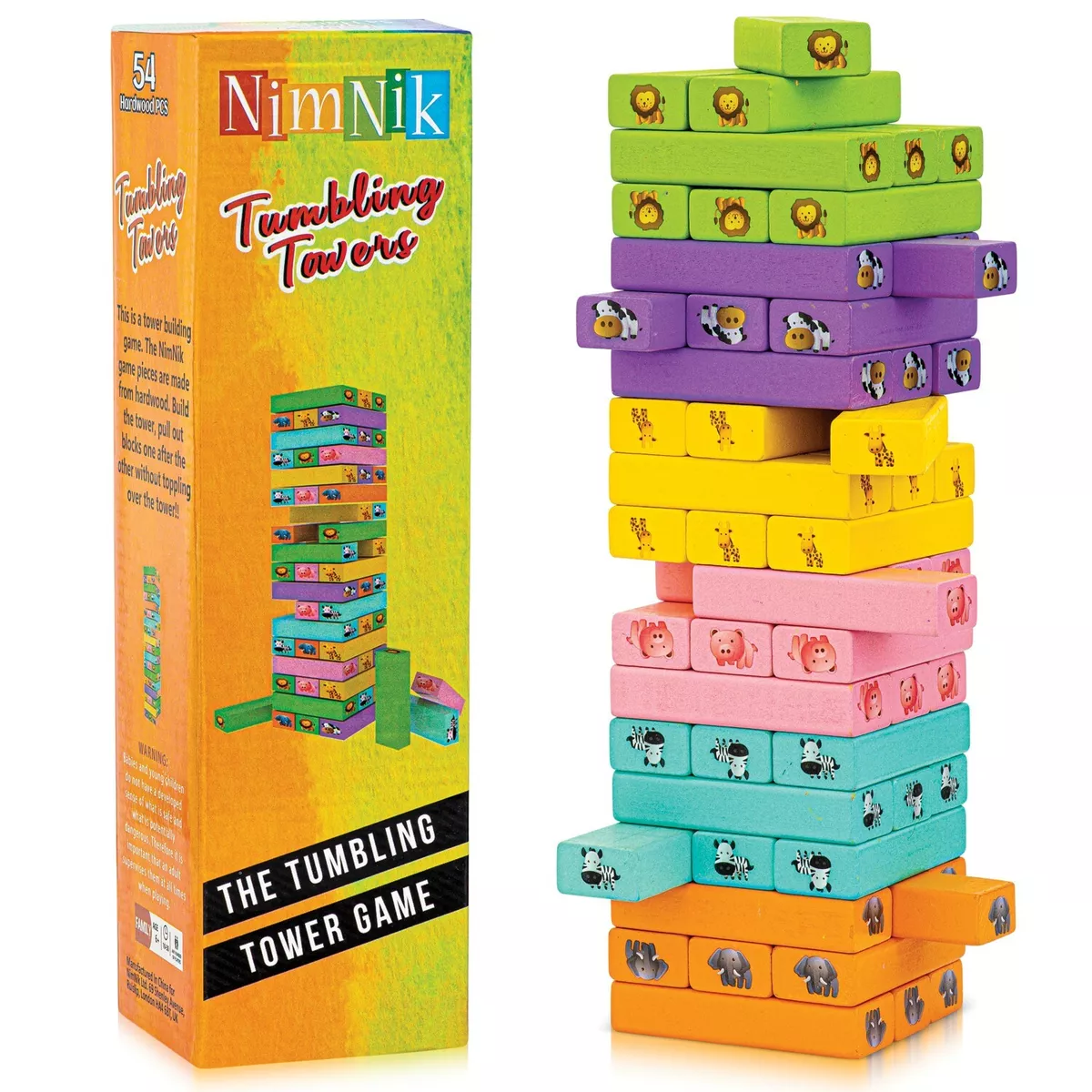 Wooden Blocks Stacking Tumbling Tower Games for Kids Ages 6 and up, 54 Pcs