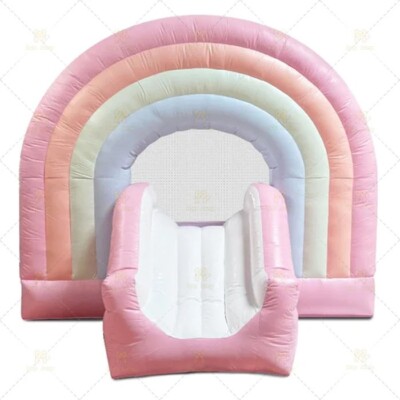 New Rainbow Inflatable Jumping Bounce Castle House Pastel Colours