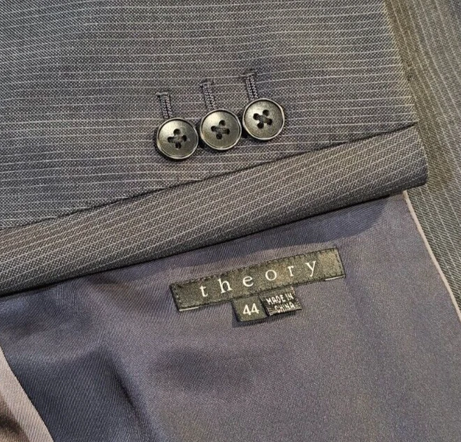 Theory 100% Wool Stitched Lapel Dark Green Striped Blazer Jacket 44R - Image 2 of 4