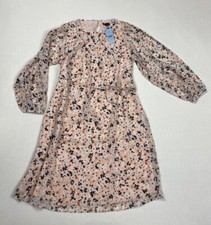 Ann Taylor Floral Pleat Front Belted Pleat Dress Pink Womens S PETITE