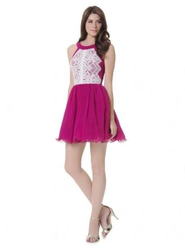 Short Sleeveless Pink Lace Bodice High Neck Prom Cocktail Party Dress Size(8-16) - Picture 1 of 3