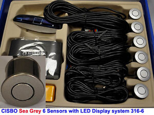 CISBO Sea Grey Front Reverse Parking 6 Sensor Kit Audio Buzzer Alarm LED Display