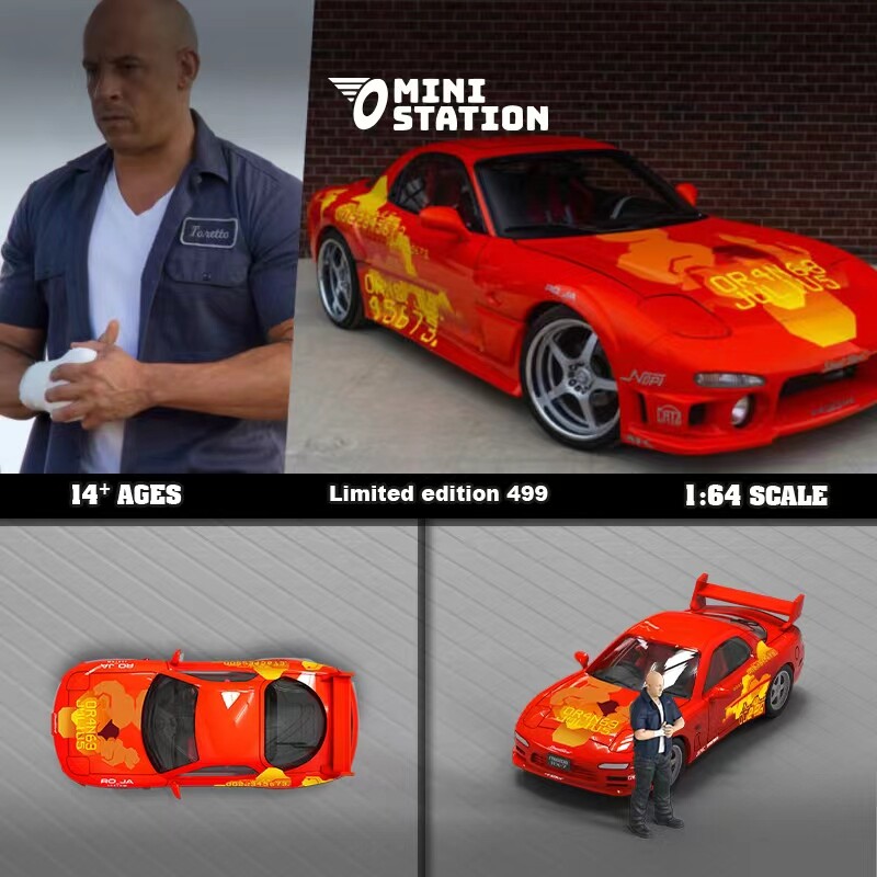 Mini Station 1:64 Model Car Mazda RX-7 Metal Sport Vehicle-Fast & Furious Orange