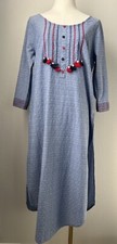Mustard Fashion Blue Red Embroidered Tassel Kurti Long Tunic Size Small