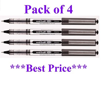 4 x Uni Ball Eye MICRO UB-150 Rollerball Pen BLACK Colour – Cheapest on Ebay