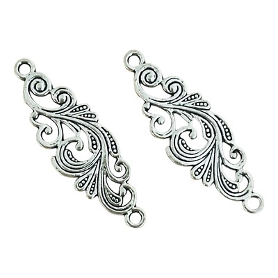 10 pcs Silver 30x10mm Fancy Filigree Scroll Focal Bead Links Connector Findings