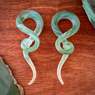 Pair of Green Glass Curled Wave Hangers (PG-591) plugs gauges