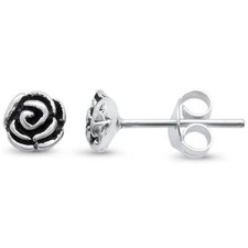 Plain Rose Stud .925 Sterling Silver Earrings