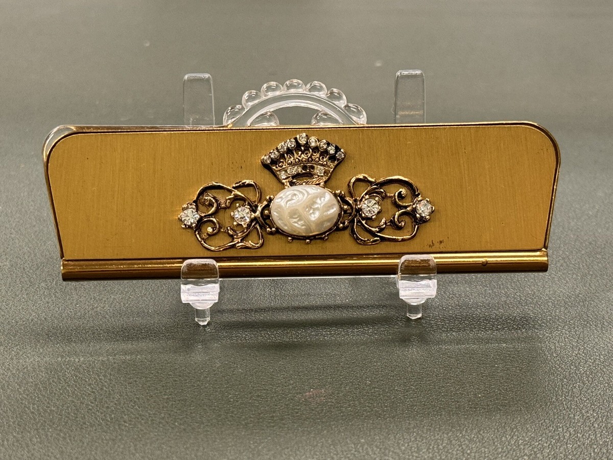 Vintage Bejeweled Pearl Ornate Compact Folding Comb & Mirror Case Kaiser Crown Vintage 1950 main image 3