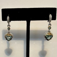 Judith Ripka 18k Gold,Sterling Silver,Blue Topaz & Diamond Heart Dangle Earrings