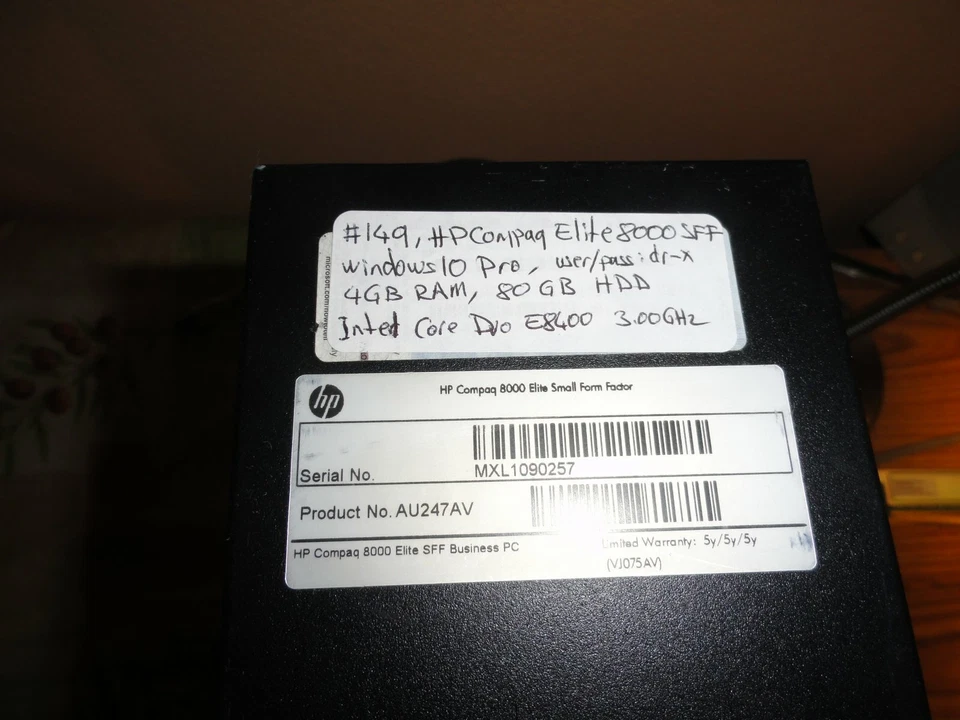 HP 8000 Elite SFF Quad Core E8400 3.00Ghz 4GB Ram 80GB HDD, Windows 10 Pro, #149 - Image 2 of 4