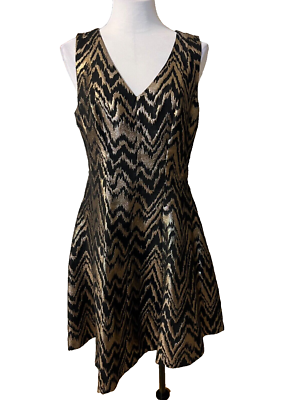 Vince Camuto Dress 10 Black Gold V Neck Church Party Wedding Cruise Washable