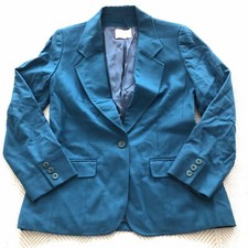 Pendelton 100 Virign Wool Sz 8 Teal Lined One Button Blazer Distressed Pinhole