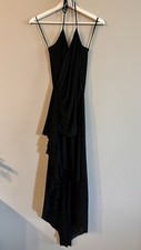 Y2K Vintage High Low Halter Dress Black Ruffled Stretch V Neck Women’s L