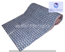 Indian Vintage Quilt Kantha Block Print Bedspread Cotton Blanket Ralli Gudari
