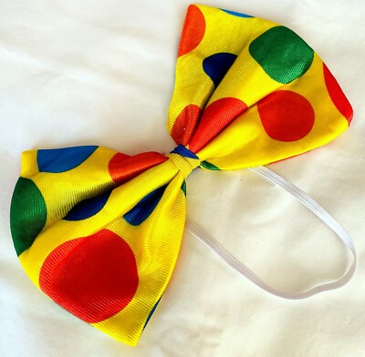 Forum Jumbo Polka Dot Clown Bow Tie - Flexible Foam, Blue/Green/Red Dots On Yellow - View #7