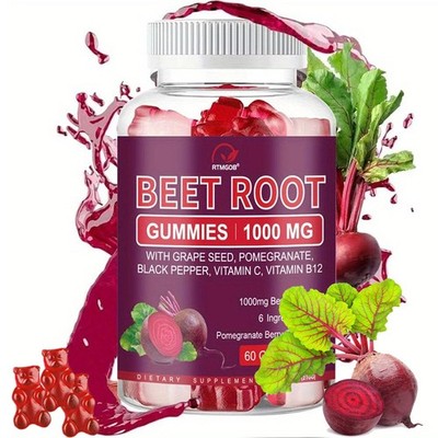 Beet Organic Root 60 Gummies Capsules for Circulation & Natural Energy Boost