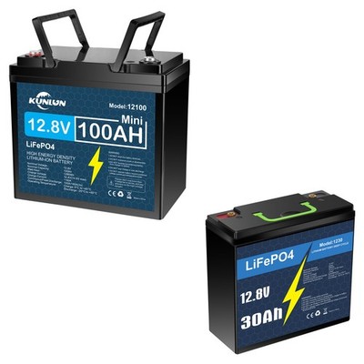 12V 30Ah 100Ah LiFePO4 Lithium Battery, Built-in Smart BMS, for RV Golf Cart