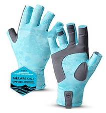 UV Fishing Gloves - Fingerless, Kayaking  Sailing - UPF 50 S / M Light Blue