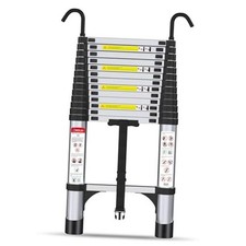 12.5 ft Aluminum Telescoping Ladder, 330 lb Load, Hooks, 12.5 FT Silver