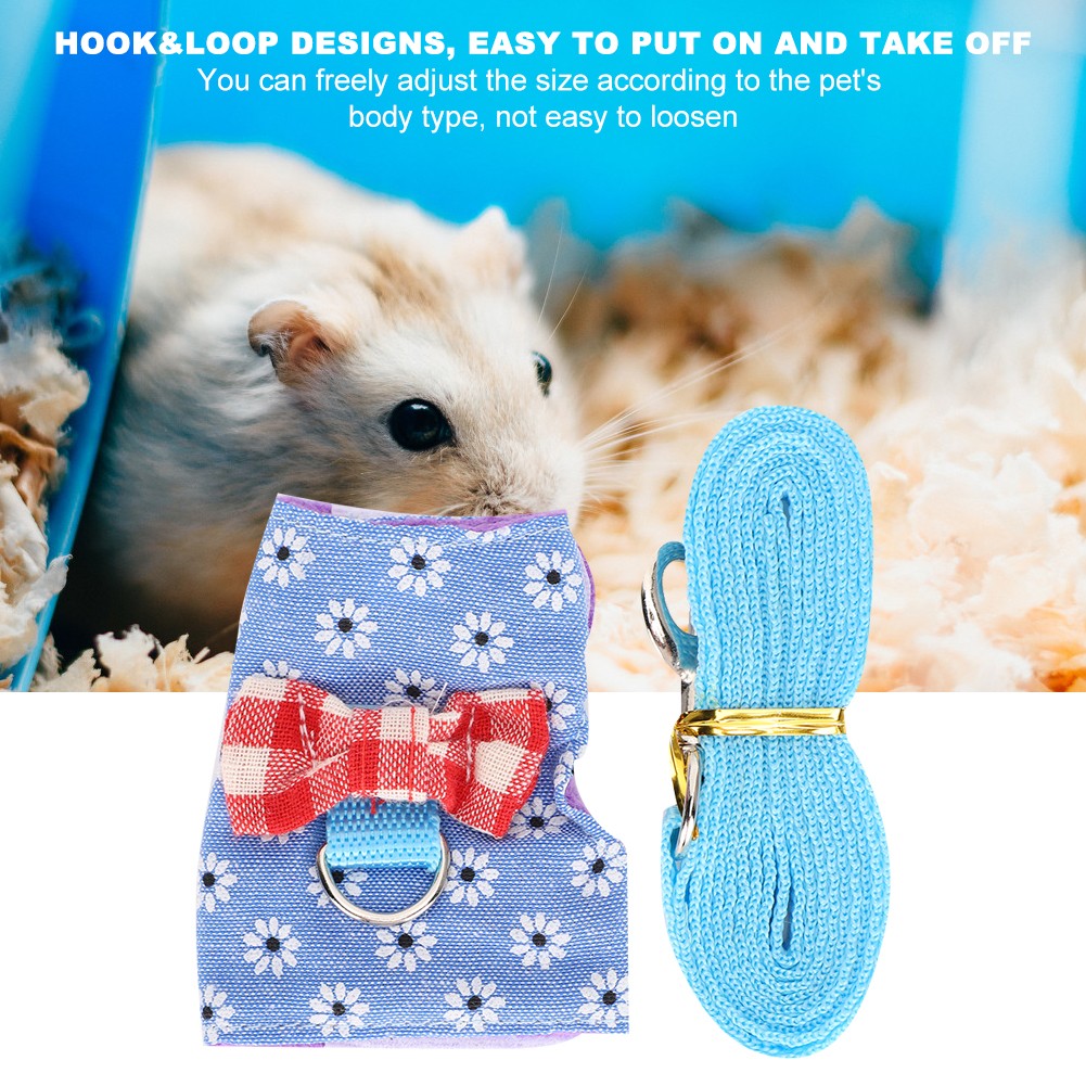 Small Animal Pet Leash Harness Set Strong Denim Chest Strap For Bunny Hamster -