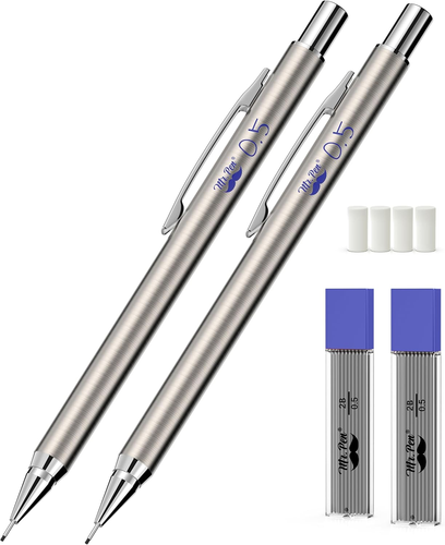- Mechanical Pencils 0.5mm, Pack of 2, Metal Mechanical Pencil with Lead and Era - Picture 6 of 12