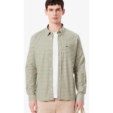 Lacoste Mens Khaki Green White Plaid Regular Fit Button Down Shirt CH1343 S 38