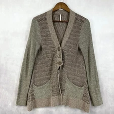 Free People Womens Cardigan Sweater Medium Minimal Cozy Textured Neutral Indie