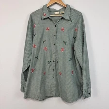 Bobbie Brooks Shirt Women's 26W 28W Green Gingham Christmas Holiday Top