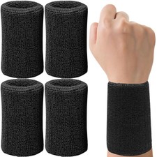 6 Inch Wrist Sweatbands Tennis Bands Absorbent Sweat Band for Men Black