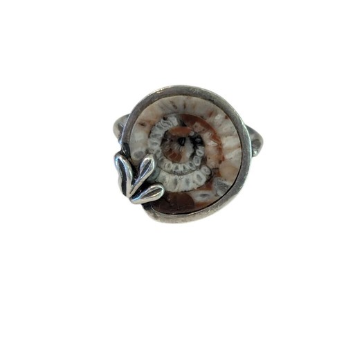 Nautilus Ring Sterling Silver Fossil Ammonite Shell Leaf Boho Unique 7.5 VTG