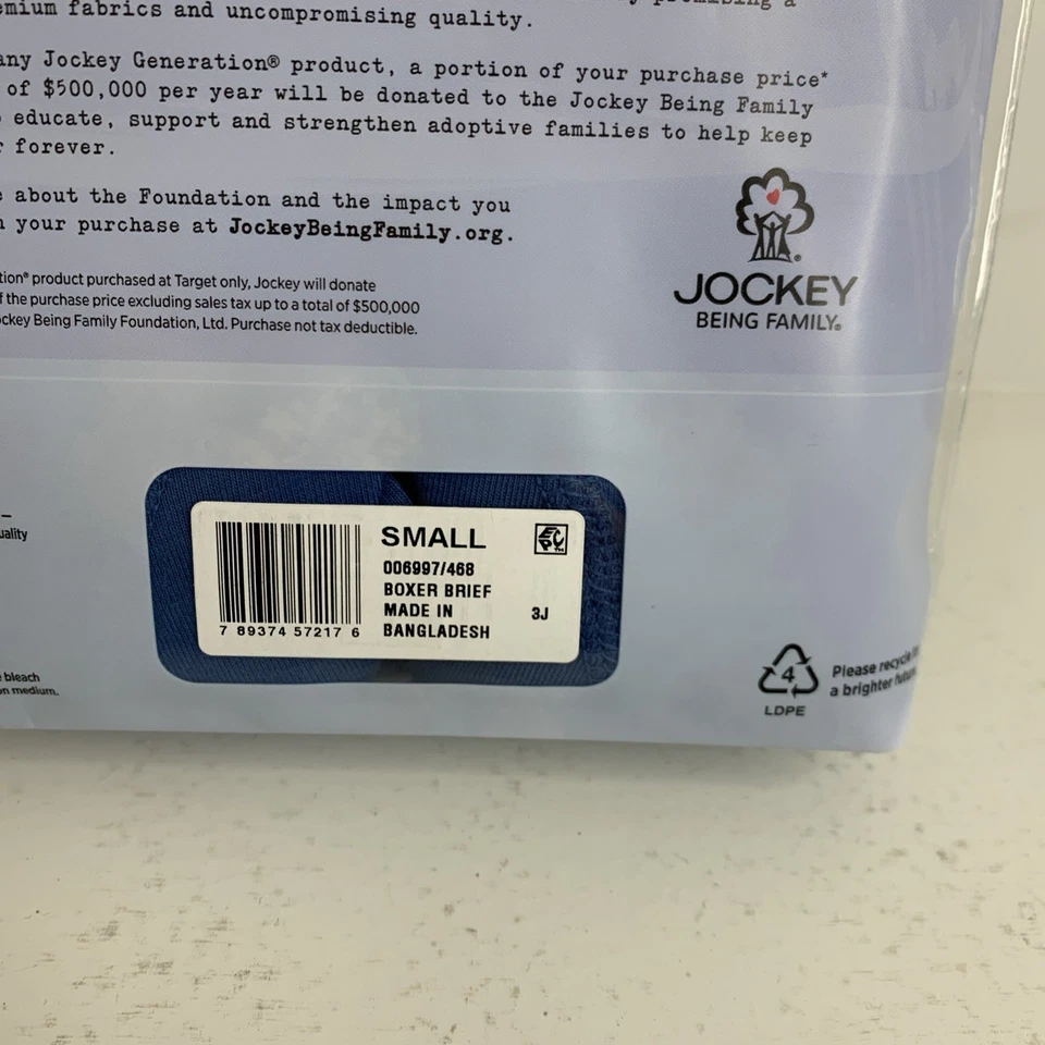 Jockey Generation 男孩尺寸小号 6-8 多色棉质 3 件装平角内裤全新带标签 — 第 4/4 张图片