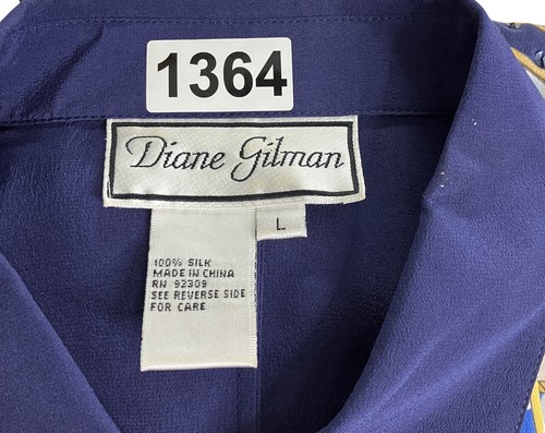 Vintage Diane Gilman Top Womens L Nautical Sailor Print Silk Sequin Button Front - Picture 24 of 24