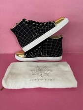 Charlotte Olympia Czarne Złote Pajęczyna Wysokie Topy Sneakersy. Sugerowana cena detaliczna: £550! UK3/IT36