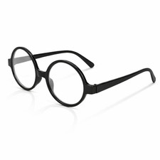 Round Wizard Glasses Black Frame Book Week Fancy Dress Geek Nerd Retro Dress-Up